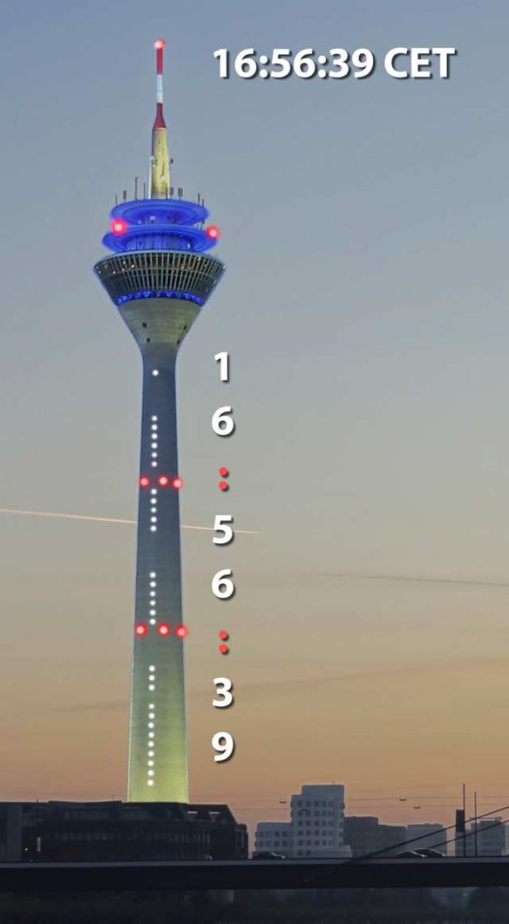 Rheinturm Lichtpegel Dezimaluhr